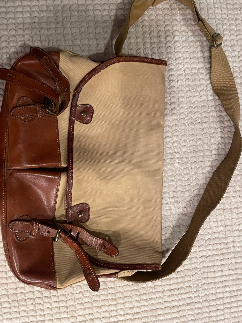 Vintage Banana Republic Brown Leather and Canvas Messenger Bag -